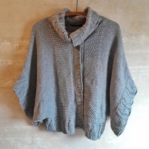 377a. gray vintage Heather B cowl neck 3/4 sleeve y2k cardigan sweater, M